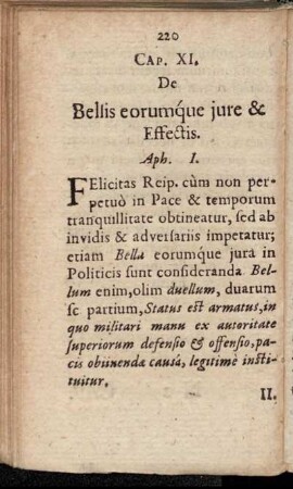 Cap. XI. De Bellis eorumque jure & Effectis.