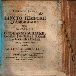 Disp. iur. de sancto tempore quadragesimae