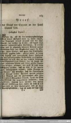 Brief des Königs von Spanien an den Pabst Clemens XIII.