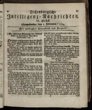 Sonnabends: den 5. Februarii 1774.
