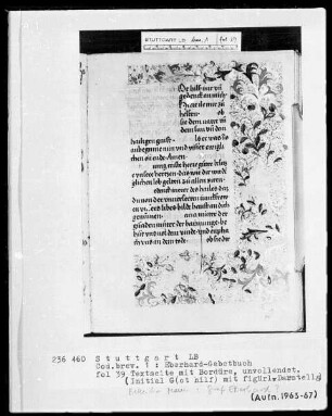 Das Eberhardgebetbuch — Initiale G (ot hilf mir), darin ein betender Mann (Graf Eberhard?), Folio 39recto