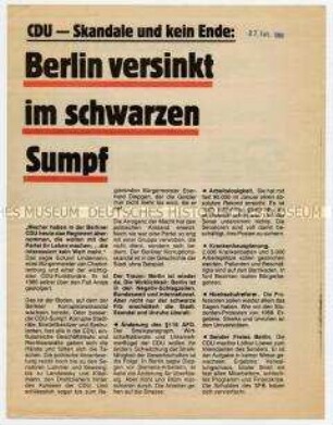 Flugschrift des SPD-Landesverbandes Berlin mit scharfen Vorwürfen der Korruption und des Amtsmissbrauches durch den CDU-Senat