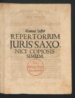 Samuel Luffts Repertorium Iuris Saxonici Copiosissimum.