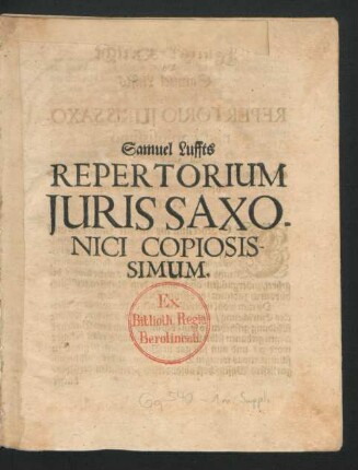 Samuel Luffts Repertorium Iuris Saxonici Copiosissimum.