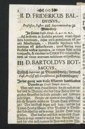II. D. Fridericus Balduinus, Professor, Pastor und Superintendens zu Wittenberg