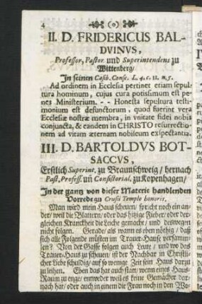 II. D. Fridericus Balduinus, Professor, Pastor und Superintendens zu Wittenberg