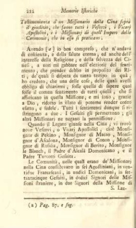 Testimonianza d'un missionario della Cina sopra il giudizio, che fanno tutti i vescovi, ...
