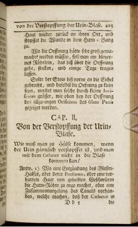 Cap. II. Von der Verstopffung der Urin-Blase.