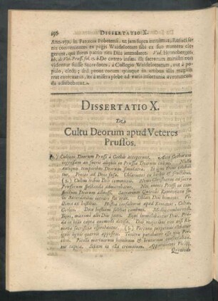 Dissertatio X. De Cultu Deorum apud Veteres Prussos.