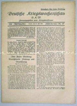 Mitteilungsblatt des Kriegspresseamtes mit einer Bilanz nach 4 Jahren Weltkrieg