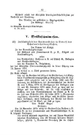 Zuständigkeit der Amtsvorsteher in Betreff der Schulunterhaltungskosten : [V. Volksschulwesen]