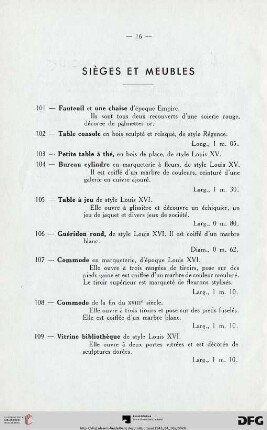 Sièges et meubles (Nr. 101-128)
