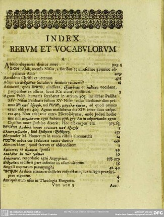 Index Rerum Et Vocabulorum