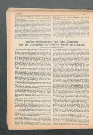 Welche Gesichtspunkte sind beim Übergang von der Volksschule zur höheren Schule zu beachten?