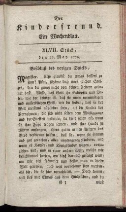 XLVII. Stück den 27. May 1776