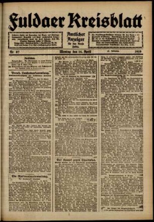Ausgabe vom Montag, den 14. April 1919.