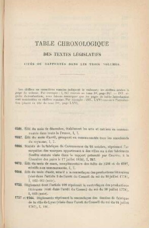 Table chronologique des textes législatifs cités ou rapportés dans les trois volumes