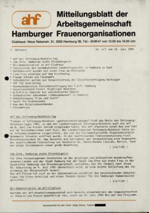 Mitteilungsblatt der Arbeitsgemeinschaft Hamburger Frauenorganisationen