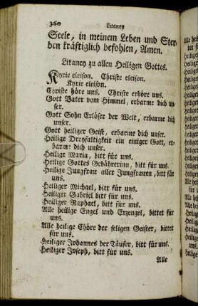 Litaney zu allen Heiligen Gottes. - Gebeth einer Wittfrau.