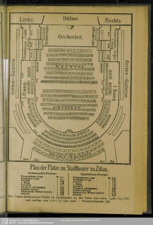 Plan der Plätze im Stadttheater zu Zittau