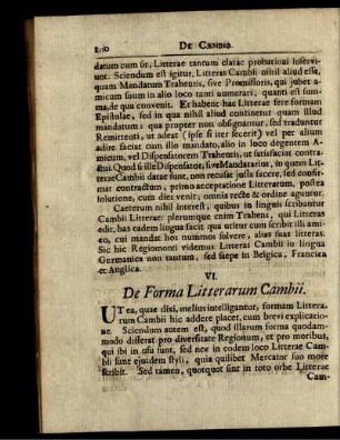VI. De Forma Litterarum Cambii.