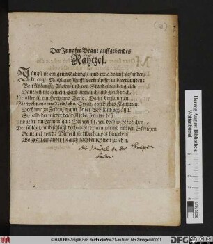 Der Jungfer Braut auffgebendes Rähtzel