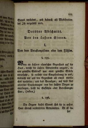 Dritter Abschnitt. Von den äußeren Sinnen.