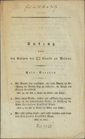 Auszug aus den Gesetzen der [Loge] Amalia zu Weimar