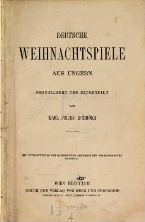 Deutsche Weihnachtspiele aus Ungern
