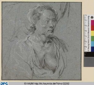 Halbfigur einer Frau mit nackter Brust