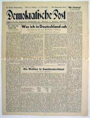 Wochenzeitung deutscher Emigranten in Mexico "Demokratische Post" zur Entwicklung in Deutschland