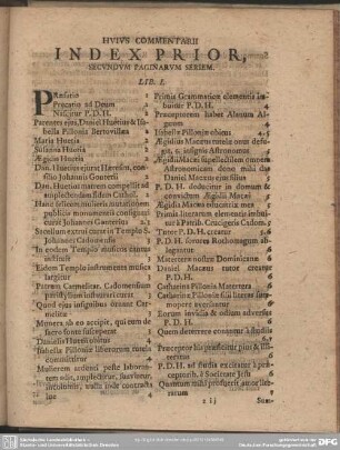 Huius Commentarii Index Prior, Secundum Paginarum Seriem