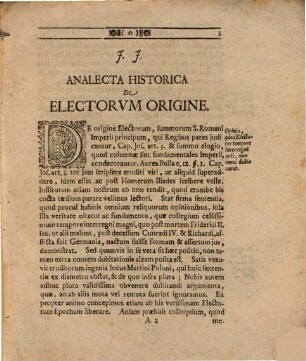 Analecta Historica De Origine Electorvm
