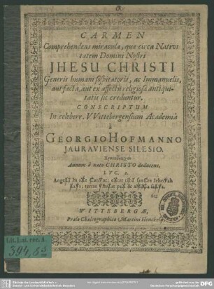 Carmen comprehendens miracula quae circa nativitatem Jhesu Christi ... creduntur