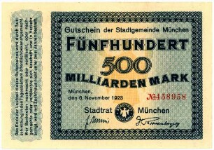 Geldschein / Notgeld, 500 Milliarden Mark, 6.11.1923