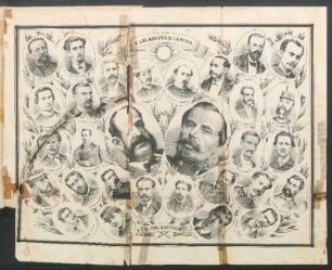 A los mártires de la patria, "El Perú Ilustrado". : [Retratos de] Miguel Grau, Francisco Bolognesi, Juan P. Ayllón, Francisco Pardo Figueroa, José Miguel Ríos, Alfonso Ugarte, Justo Arias y Aragüez, Juan Gasto, José A. Rueda, J. Luis del Mar, Juan Antonio Portugal, Sebastián Luna, Miguel Emilio Luna, Miguel Rebelo, Claudio Igarza, Leoncio Prado, Mariano Aragonés, Aníbal Alayza, Benigno Cornejo, Luciano Velarde, Belisario Barriga, Manuel Calderón, Beniro Pardo Figueroa, Elías Aguirre, Francisco Perla, Miguel Espinoza, Emiliano J. Vila, Belisario Cáceres, Jorge Velarde, Enrique Young.