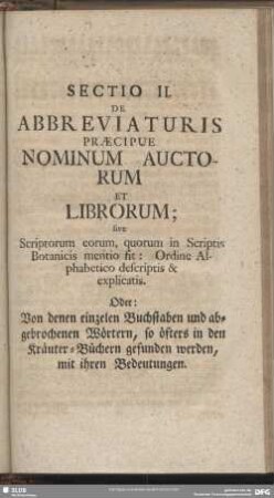 Sectio II. De Abbreviaturis praecipue Nominum Auctorum et Librorum