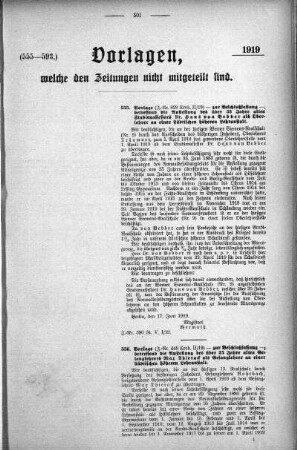 Anlage: (555-593.), Vorlagen, welche den Zeitungen nicht mitgeteilt sind, 28. August 1919