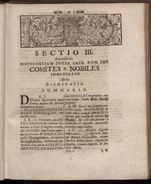 Sectio III. demonstrans Differentiam Inter Sacr. Rom. Imp. Comites & Nobiles Immediatos respuctu Dignitatis.