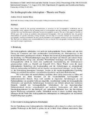 Der lexikographische Arbeitsplatz - Theorie und Praxis
