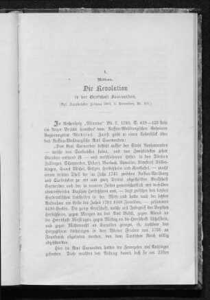 1. Medicus, die Revolution in der Grafschaft Saarwerden.