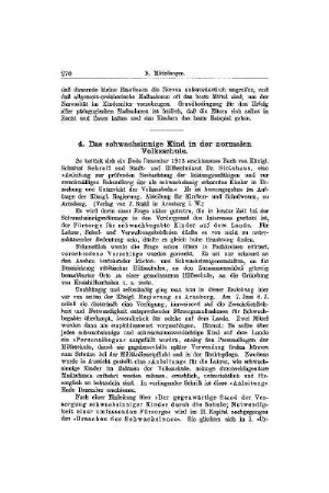 Das schwachsinnige Kind in der normalen Volksschule : [Mitteilungen]