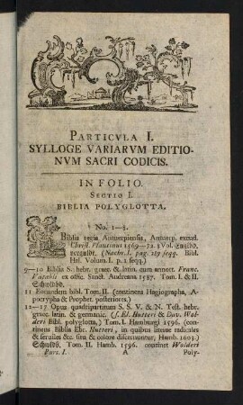 1-98, Particula I. Sylloge Variarum Editionum Sacri Codicis