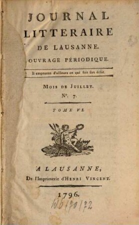 Journal littéraire de Lausanne : ouvrage périodique. 6. 1796