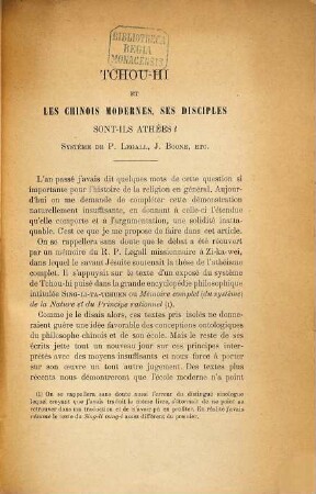 Tchou-hi et les Chinois modernes, ses disciples, sont-ils athées? : Système de Legall, J. Boone, etc.