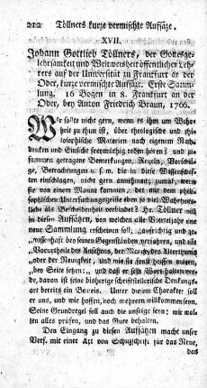 Kurze vermischte Aufsäze.