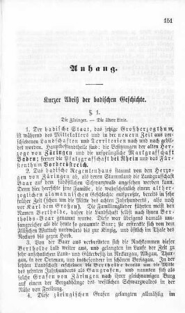 Anhang. Kurzer Abriß der badischen Geschichte
