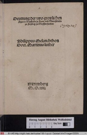 Deuttung der zwo grewlichen Figuren Bapstesels zu Rom vnd Munchkalbs zu Freyberg jn Meyssen funden