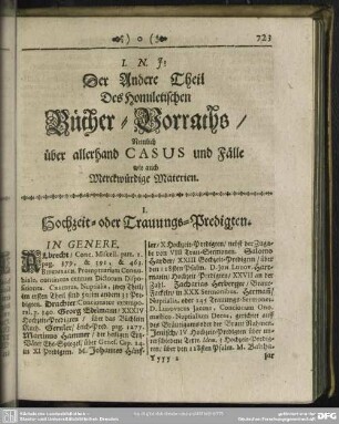 Der Andere Theil Des Homiletischen Bücher-Vorraths, Nemlich über allerhand Casus und Fälle wie auch Merckwürdige Materien