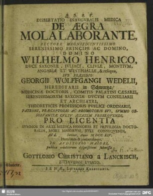 Dissertatio Inauguralis Medica De Aegra Mola Laborante ...